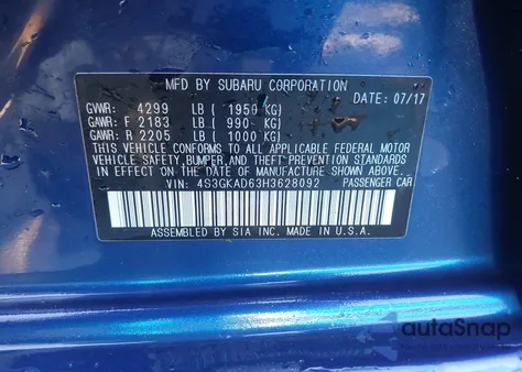 2017 Subaru Impreza 2.0I Premium from USA, damaged, VIN 4S3GKAD63H3628092